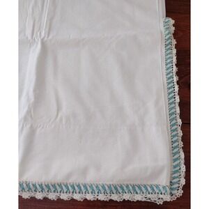 Vintage Cotton Percale Flat Sheet Jadeite RicRac Lace Trim Double Full Unused